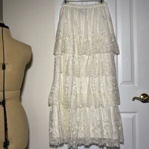 Hunt Club Cotton-Lined 4-Layer Nylon Lace Elastic-Waist Maxi Skirt Size M: India